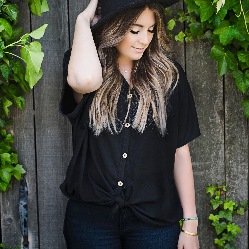 Black Tie Top with Buttons